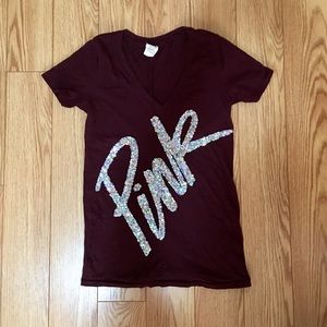 PINK sequined maroon t shirt